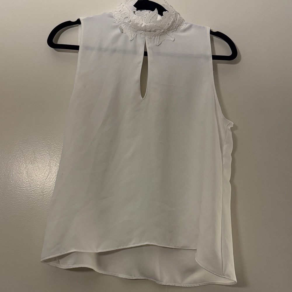 Zara White Lace Neck Blouse